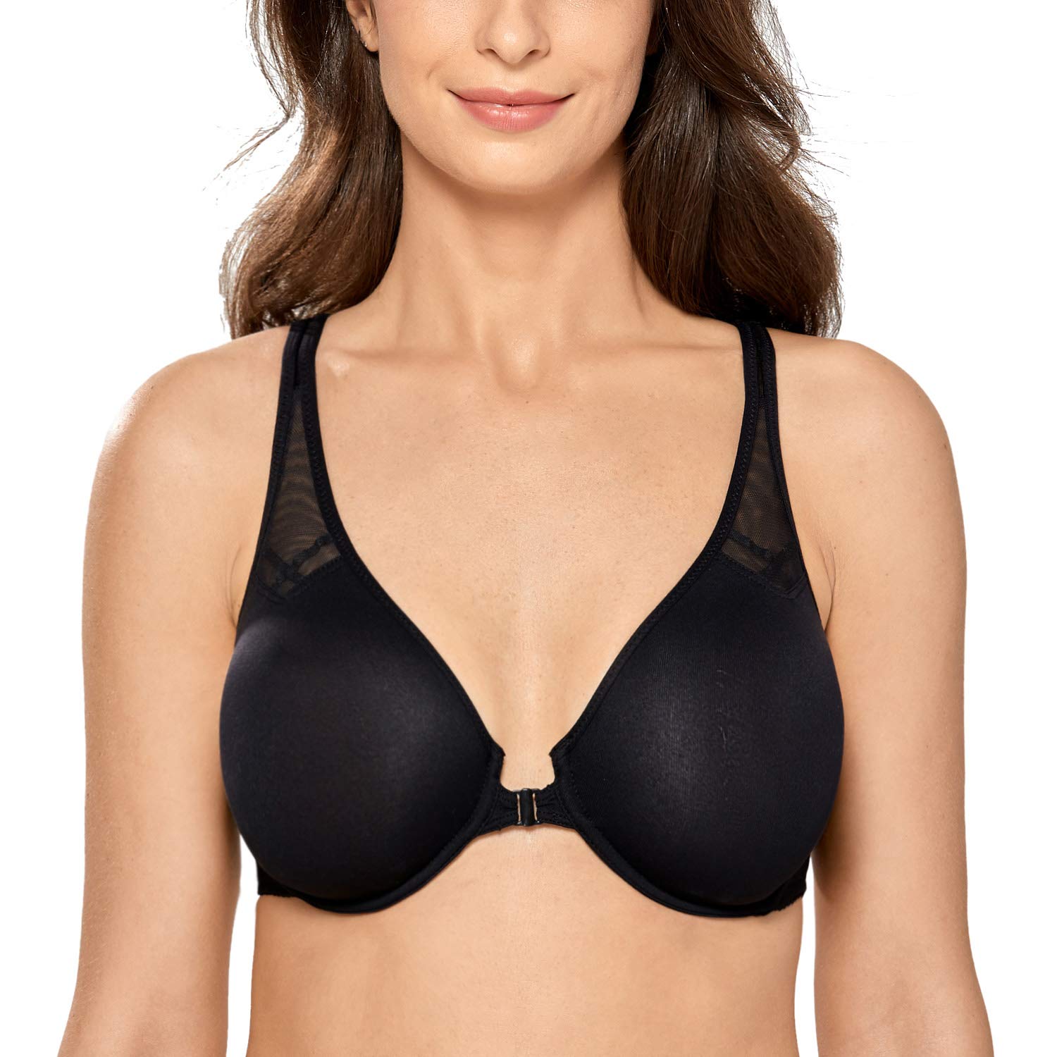 DELIMIRAWomen's Front Closure Racerback Bras Plus Size Full Coverage Supportive Underwire Plunge Unlined Bra