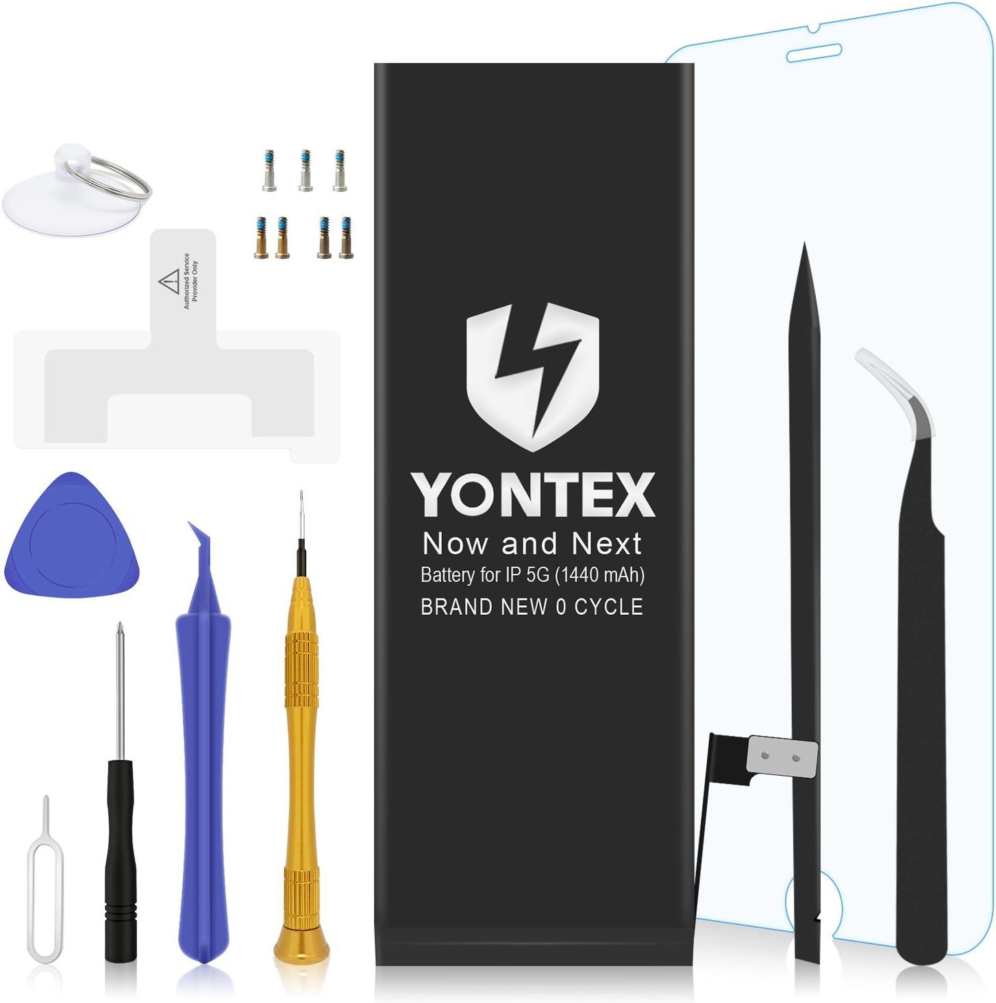YONTEX Battery Model iP5 0 Cycle - with Replacement Repair Tool Kits, Adhesive Strip and Screen Protector