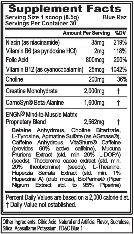 Evlution Nutrition ENGN Pre-Workout, Pikatropin-Free, 30 Servings, Intense Pre-Workout Powder for Increased Energy, Power, and Focus (Blue Raz): Health & Personal Care