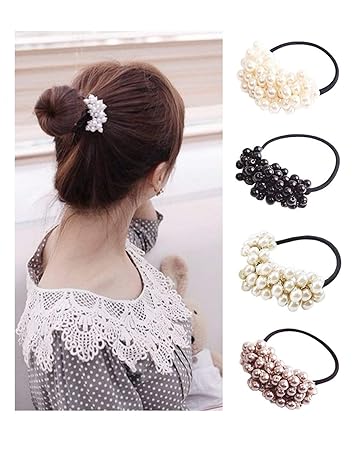 Amazon Com 3pc Plastic Hair Rope Pearls Beads Hair Band Hair