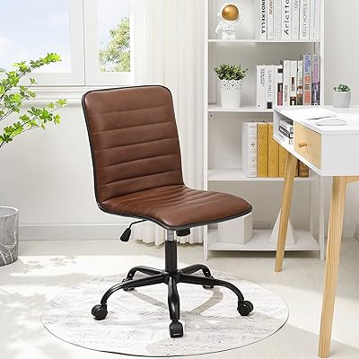 Buy Dictac Leather Home Office Desk Chairs Brown Office Chair Armless Swivel Task Chair Mid Century With Adjustable 30 Tilt Mechanism Vanity Chair With Wheels Capacity 400lbs Online In Poland B08hcf8cd1