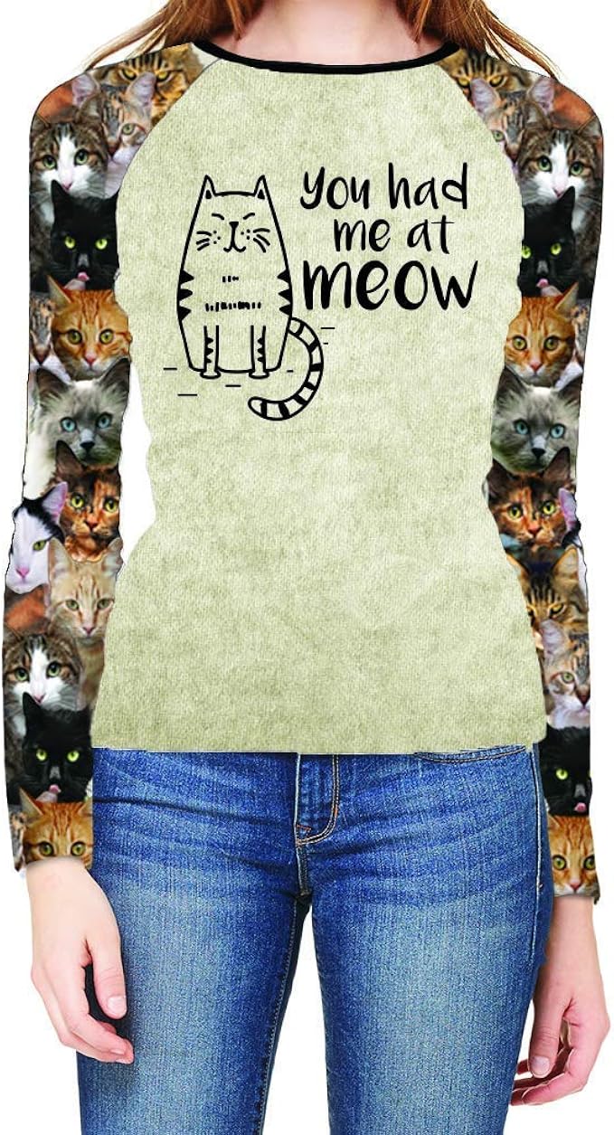 Unisex Cat LongSleeves Shirt Causal, Loose Fit, Stretch