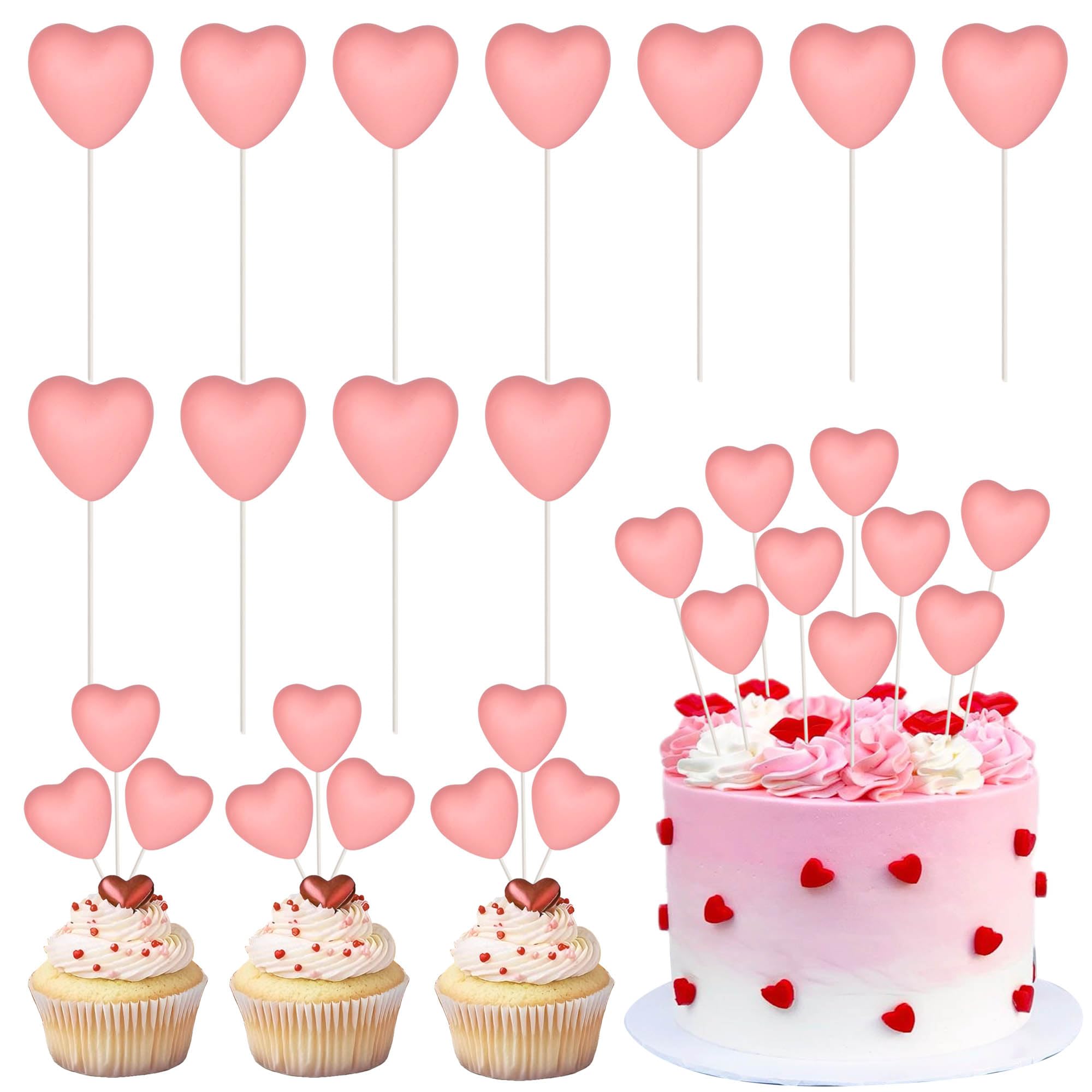 Xsstarmi 18 Pack Happy Valentine's Day Cupcake Toppers Pink Sweet Love Heart Balloon Balls Cupcake Picks for Wedding Anniversary Birthday Valentine's Day Party Cake Decorations Supplies