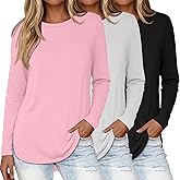 Oakgarden 3 Pack Women Long Sleeve Shirts Casual Crew Neck Tunic Tops Side Split Curved Hem Loose Fit T-Shirt 2026 Fashion