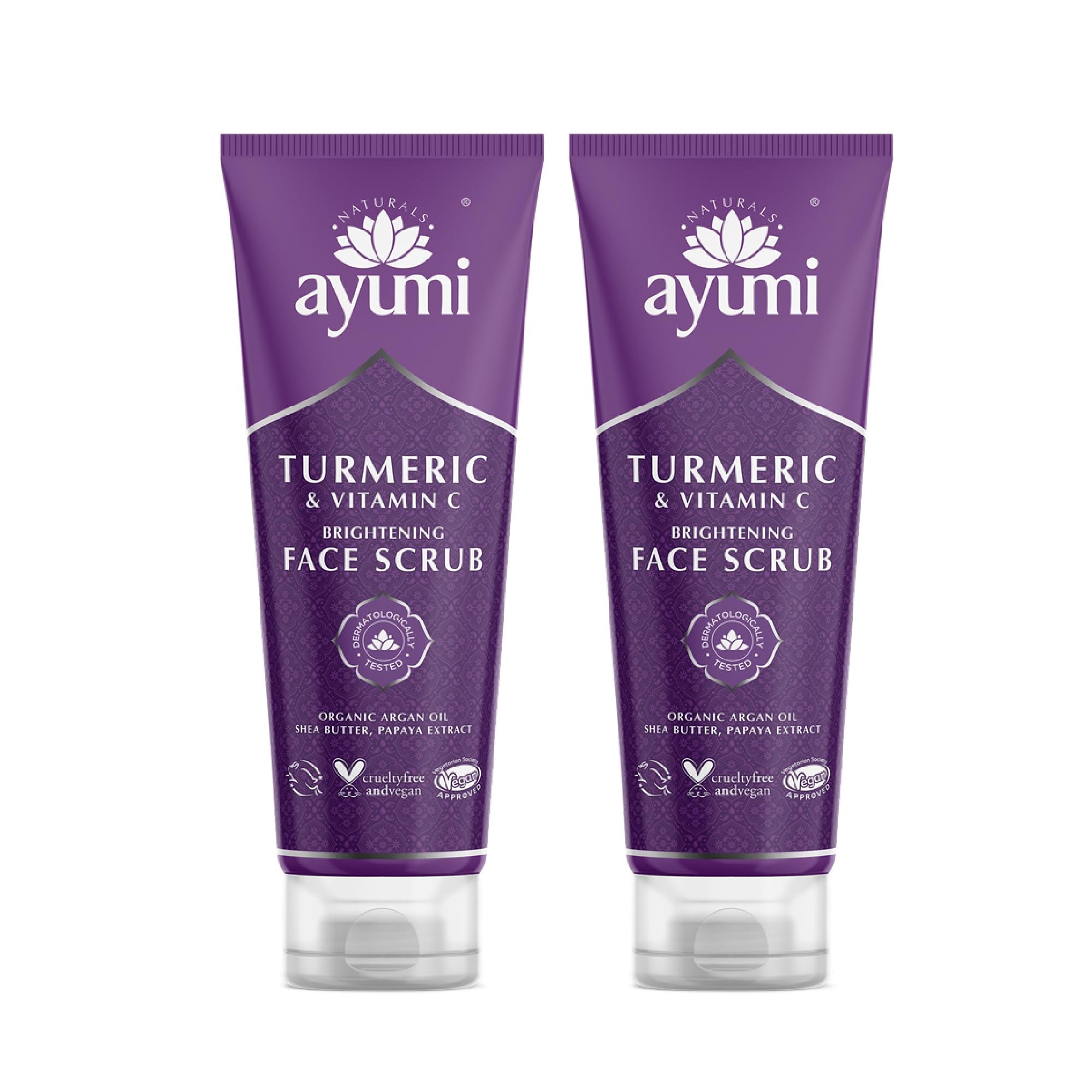 Ayumi Turmeric Brightening Face Scrub | Ideal Scrub with Vitamin C for Dull Skin | Exfoliating Face Scrub with Papaya Extract | Hydrating Scrub with Avocado & Argan Oil for Dehydrated Skin |2 x 125ML