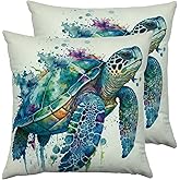 Deco4URLife Watercolor Sea Turtle Set of 2 Decorative Throw Pillow Covers Square 18 x 18 inch, Pillowcase Protectors Cushion Cover for Home Sofa Couch Chair Back Seat