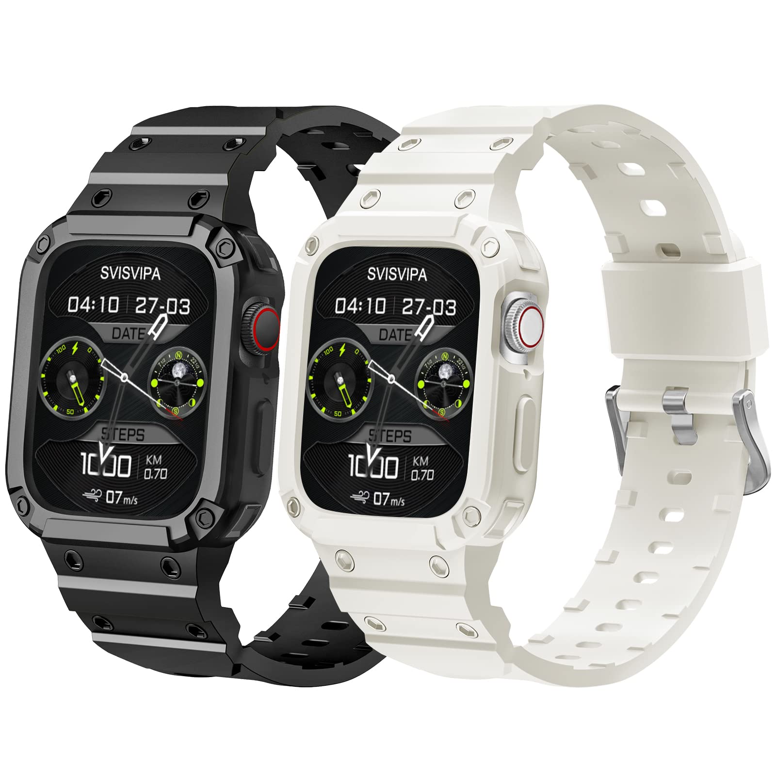 Photo 1 of [2 Pack] SVISVIPA Band with Case Compatible for Apple Watch 45mm 44mm 42mm iWatch Series 8 7 SE 6 5 4 3 2 1 Strap, Men Women Sport Strap with Bumper Rugged Shockproof Military Protective, 2 Pack