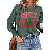 Dokotoo Merry Christmas Tree Tops for Women Fall Trendy 2024 Winter Women's T-Shirts Crewneck Long Sleeve Christmas Decor Blouses Green B