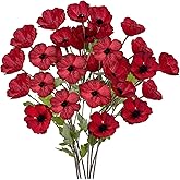 SNAIL GARDEN 24 Blooms Artificial Poppy Flowers, 8PCS Long Stem Red Faux Poppies, 27.5"/70cm Silk Poppy Flowers with Stems,Red Poppies for Memorial Day Wedding Home Decor Office Party Centerpieces