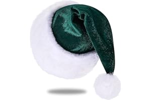 Eoocan Santa Hat, Santa Hats for Adults, Unisex Velvet Comfort Green Christmas Hat Hats Extra Thicken Classic Plush for Christmas New Year Festive Holiday Party Supplies