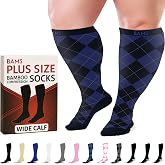 BAMS Plus Size Compression Socks Wide Calf XL XXL L &ndash; Graduated Knee-High Support, Viscose from Bamboo Easy-On/Easy-Off