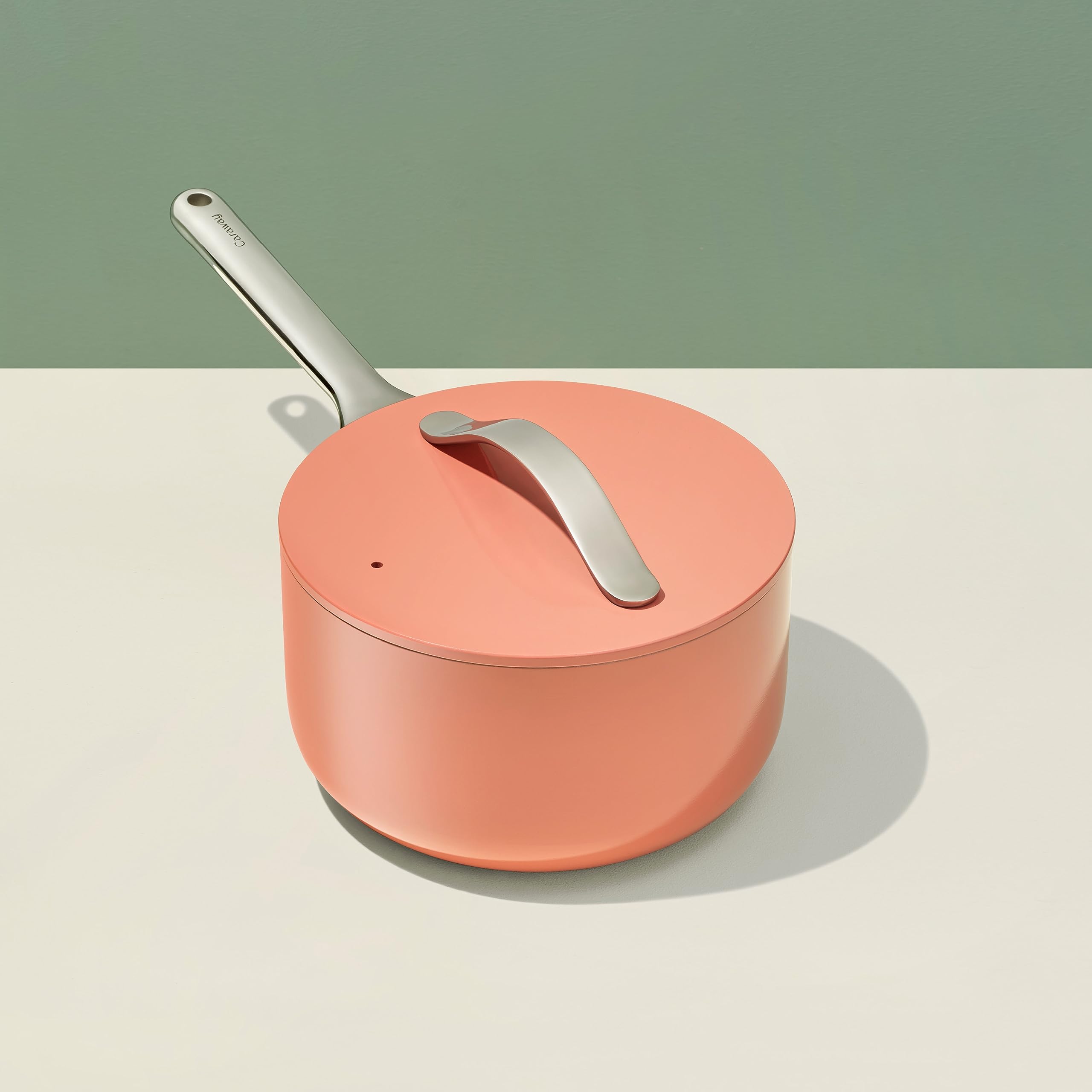 Caraway Nonstick Ceramic Sauce Pan with Lid (3 qt) - Non Toxic, PTFE & PFOA Free - Oven Safe & Compatible with All Stovetops (Gas, Electric & Induction) - Perracotta