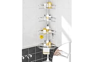 SEIRIONE Rustproof Shower Corner Caddy Organizer for Bathroom, 4 Adjustable Shelves with Tension Pole, for Bathtub Shampoo Accessories Storage Holder, 34 to 116 Inch Height