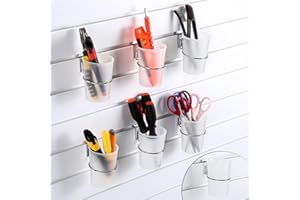 FoldTier 6 Sets Slatwall Cups with Loops Set, Slatwall Accessories Slatwall Hook Tools Storage Arrange System Kit for Organizing Accessories Tools Storage Office Workshop Garage Workbench (Clear)