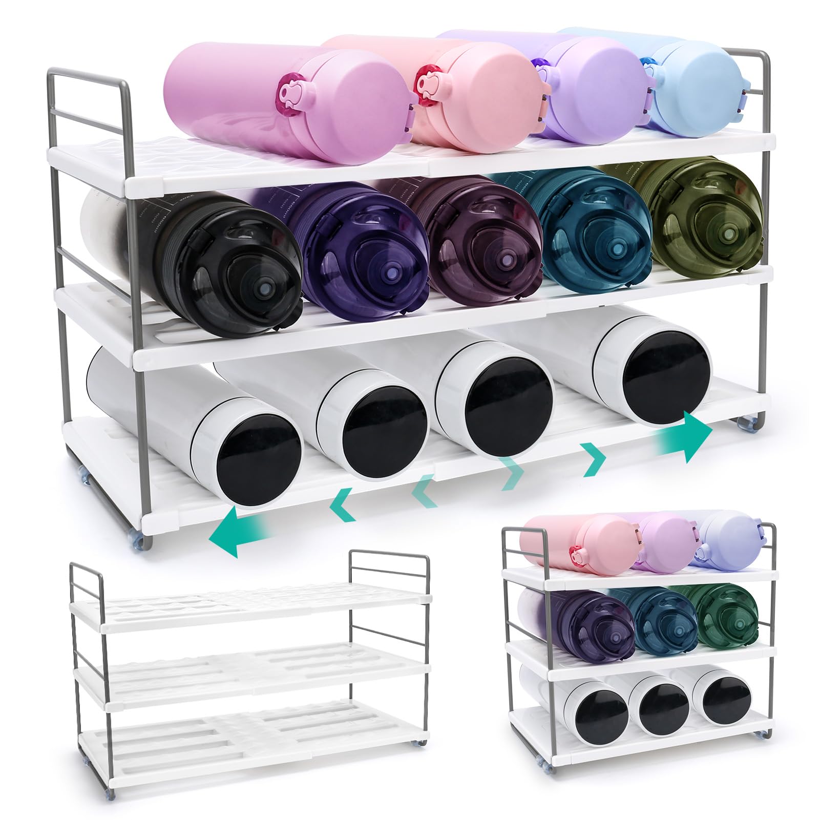 Bottle Rack, Bottle Holder Refrigerator, Bottle Rack Stackable, Bottle Rack Refrigerator, Wine Rack Stackable, Expandable Water Bottle Organiser 10.6 - 16.5 Inches for Kitchen, Fridge, Cabinets
