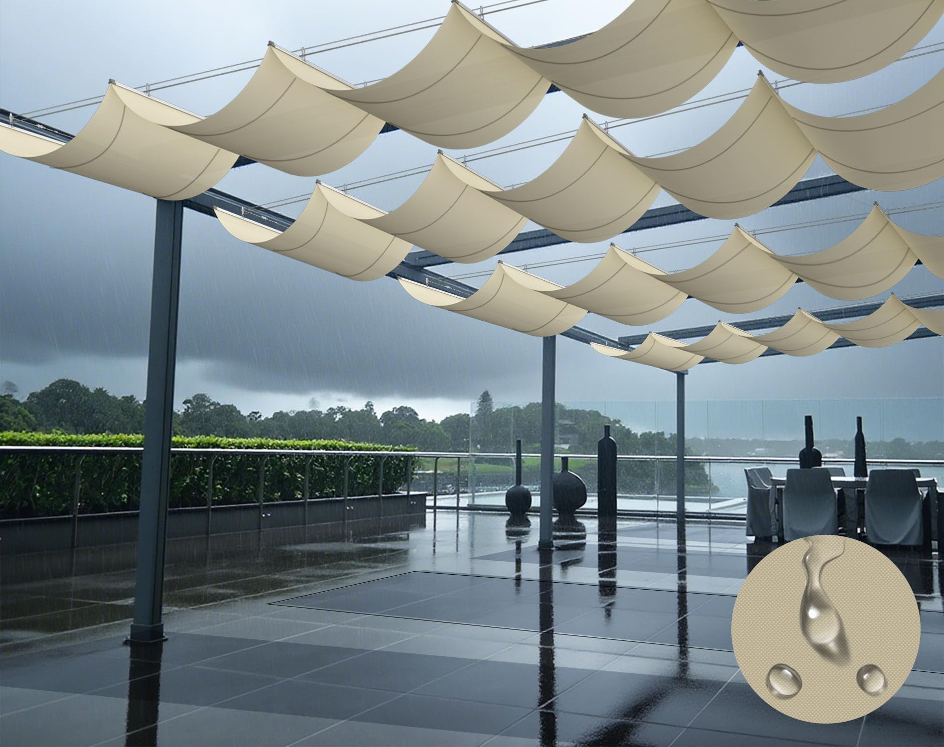 SunnyRoyal Beige 7'x12' Waterproof Pergola Shade