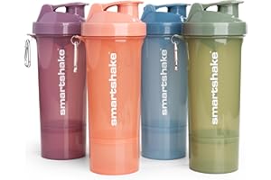 Smartshake Protein Shaker Bottle for Protein Mixes - 4 Pack - 13.5 oz | Shaker Cups for Protein Shakes | Blender Bottle Shaker | Protein Shaker Bottle Pack | BPA Free Shaker (SLIM - Multicolor)