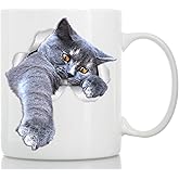 Winston & Bear Playing Grey Cat Mug - Gray Cat Ceramic Coffee Mug - Perfect Grey Cat Gifts - Funny Playing Grey Cat Coffee Mug for Cat Lovers (15oz)