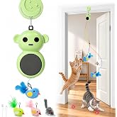 Interactive Cat Toys for Indoor Cats: 2-in-1 Laser Pointer Cat Toy with Automatic Flying Bird &amp; Mouse Wand, Adjustable Speed USB Rechargeable Doorway Hanging Toy for Bored Kittens and Adult Cats