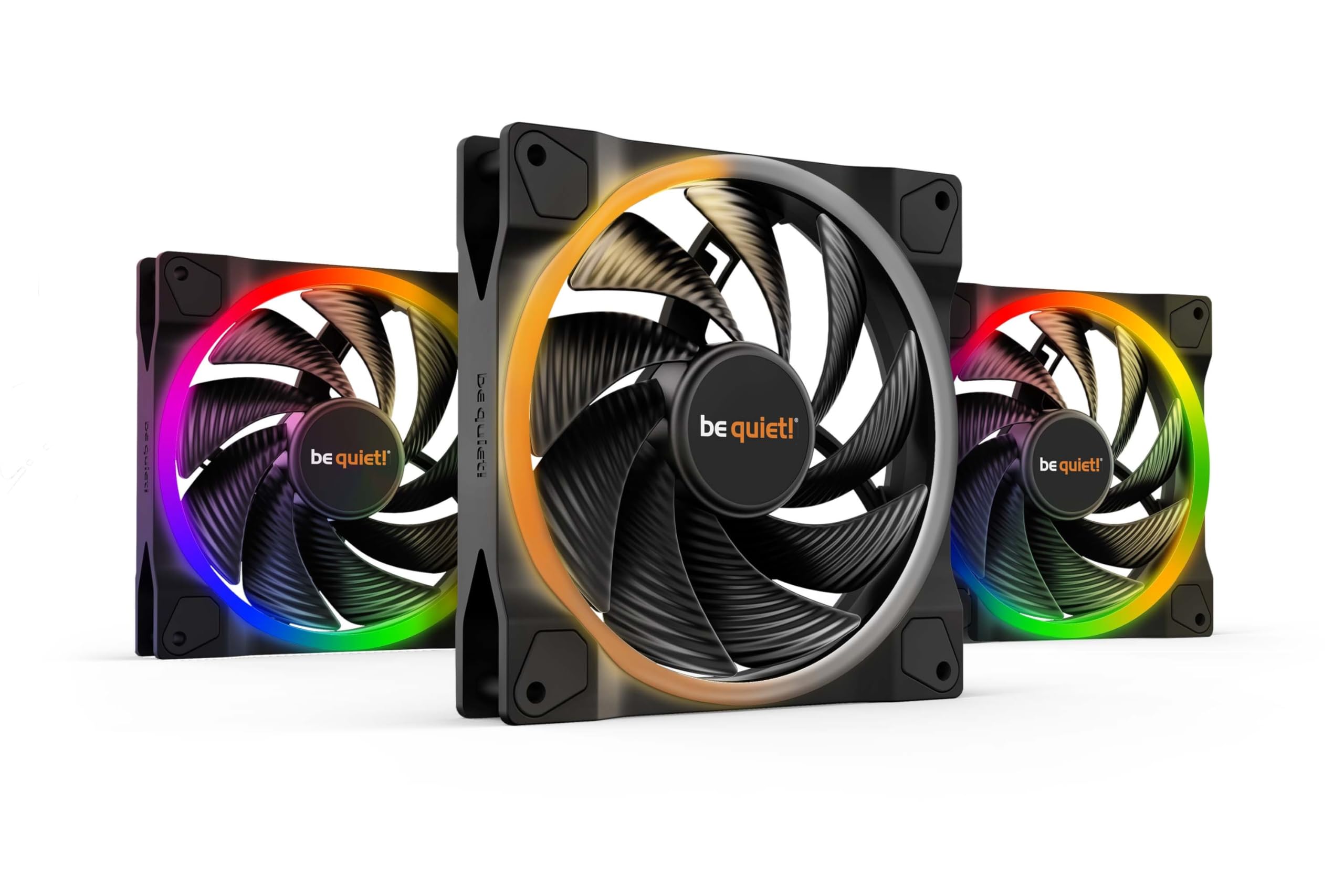 be quiet! Light Wings 140mm PWM high-speed fan, 3 fans included, ARGB lighting, multiple colors and modes, silence-optimized fan blades, high air pressure, low noise-generating turbulences