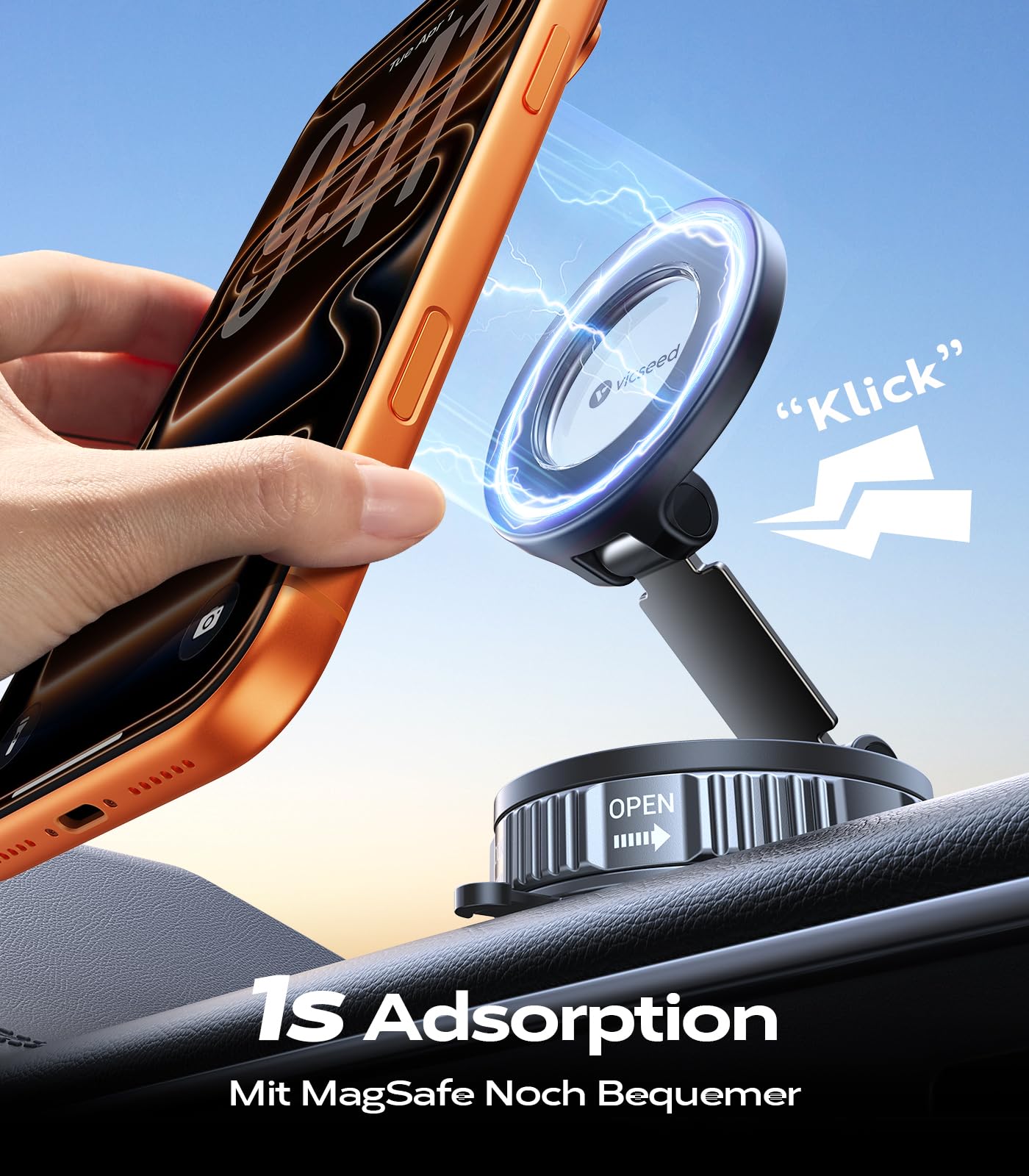 VICSEED Militärische Handyhalterung Auto Magnet für Magsafe Autohalterung [20XN55 Magnets & 20KG Vakuum Saugnapf] 360°Drehbar Magnetische Kfz Handy Halterung Auto für iPhone17 Pro Samsung Alle Handy 9