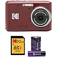 Kodak PIXPRO FZ45 Digital Camera (Red) Bundle with 32GB Class 10 UHS-I U1 SDHC Memory Card and AA High-Performance Alkaline Batteries (4-Pack) (3 Items)