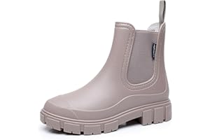 Drecage Womens Rain Boots Waterproof Rubber Garden Shoes Short Ankle Chelsea Boots Slip-Resistant
