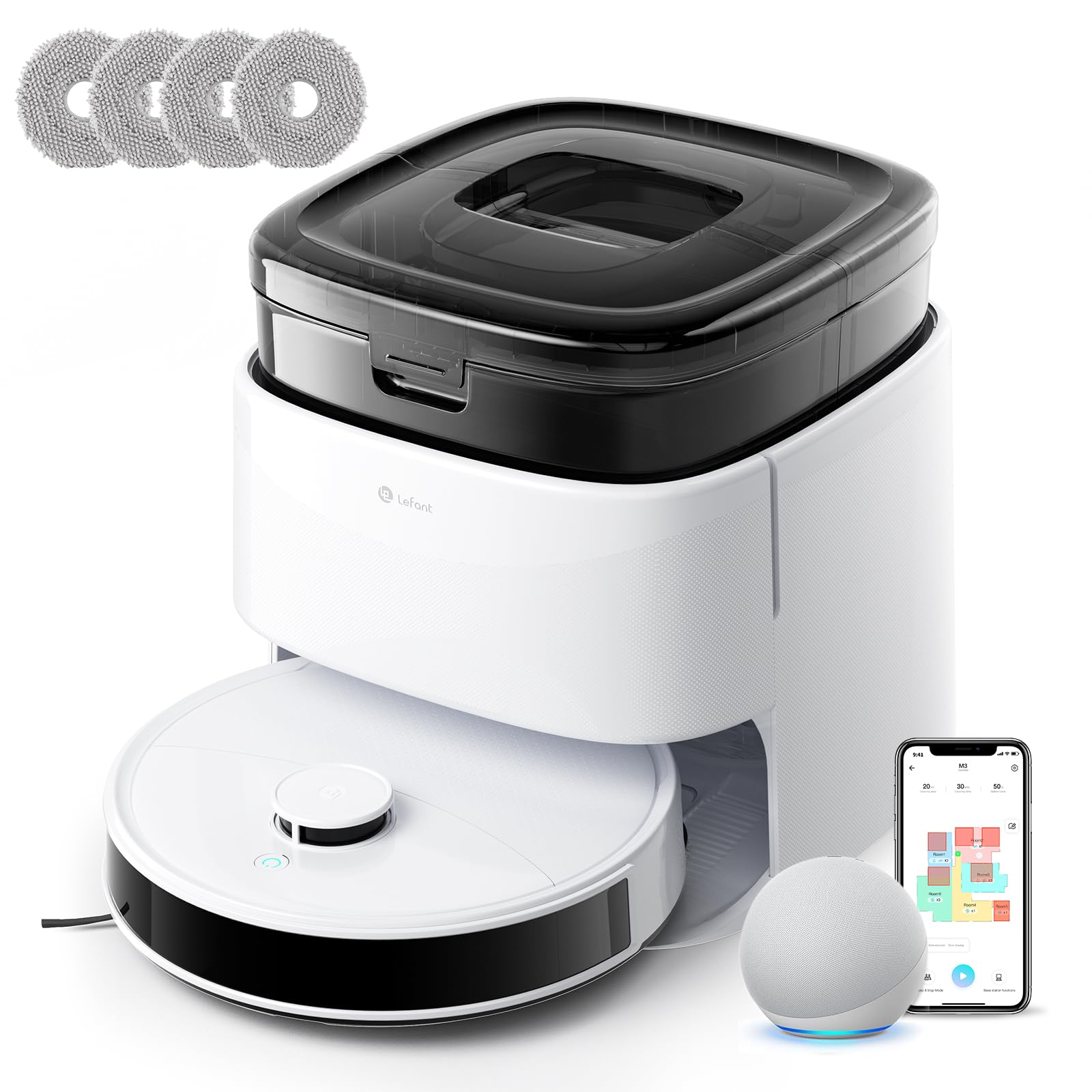 LEFANT M3 Gen2 Saugroboter mit Wischfunktion, 12000Pa Saugkraft Staubsauger Roboter, Anti-Verfilzungs-Seitenbürste, Hindernisvermeidung, LiDAR-Navigation, All-in-One Dock, App/Alexa/i Watch Steuerung