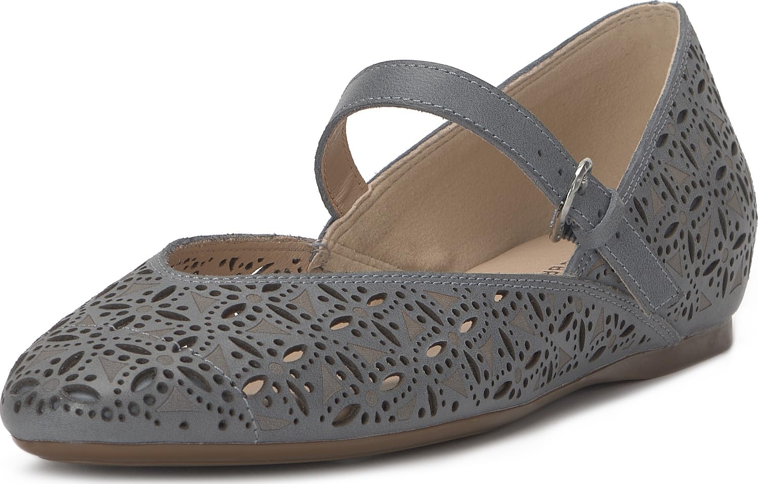 Lucky Brand Cyrena Laser-Cut Mary Jane Flat, French Grey, 9.5