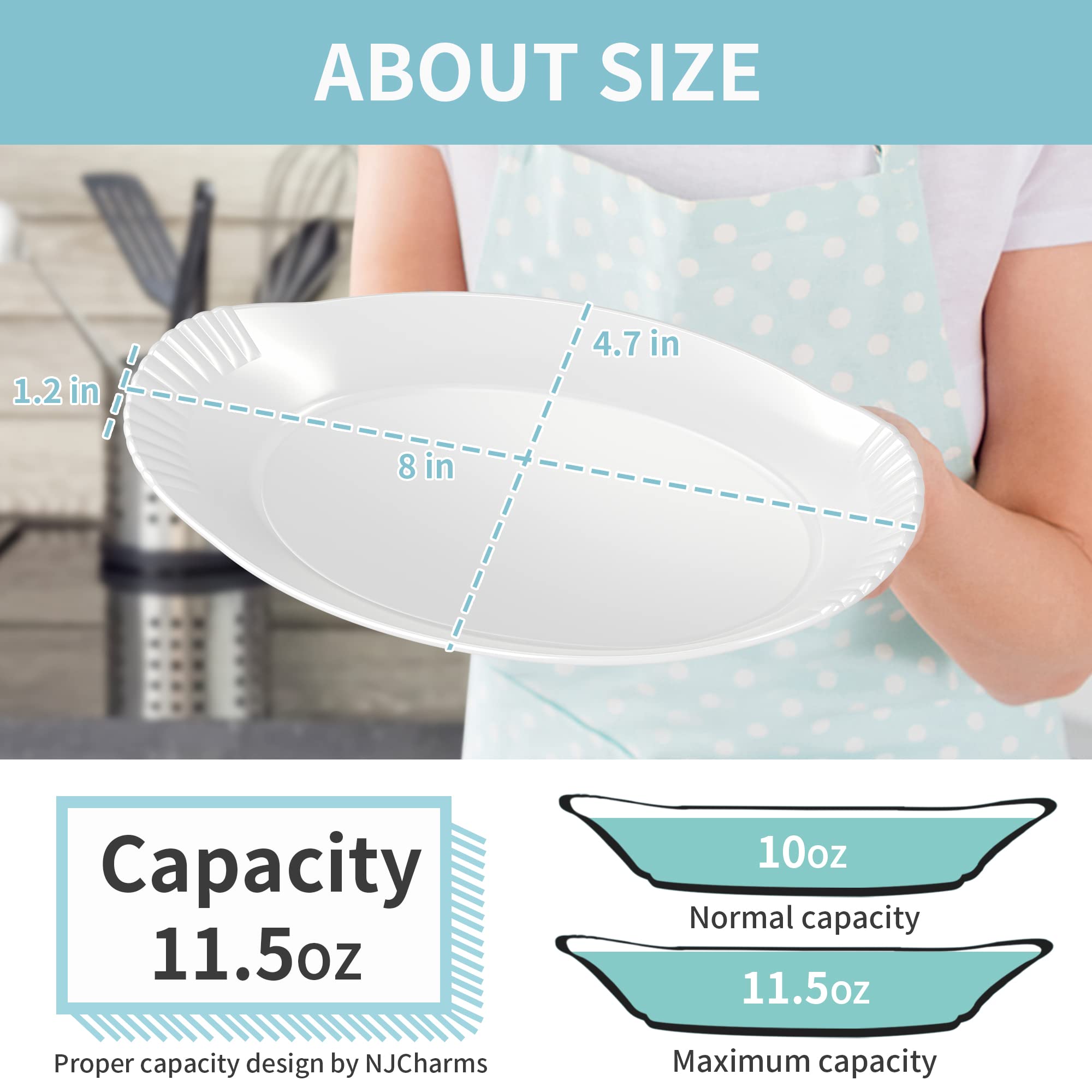 NJCharms Oval Au Gratin Baking Dishes for Oven Safe and Microwave Cooking, White Porcelain Small Mini Casserole Dish, 9 Inch, Set of 6