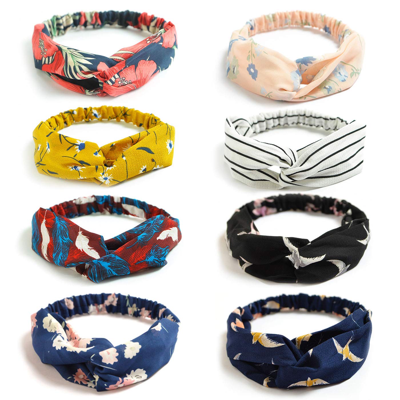 DRESHOW Women's Headbands Headwraps Hair Bands Bows Accessories (8 Pack Silk Printed B)(Size: One Size) — image 1