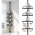 Corner Shower Caddy Tension Pole - Shower Organizer Tension Pole with 4 Shelves,Rust Resistant Stand Tension Rod Shower Caddy for Bathtub,Bathroom,RV,Kitchen Storage - Black,54" to 114” Adjustable