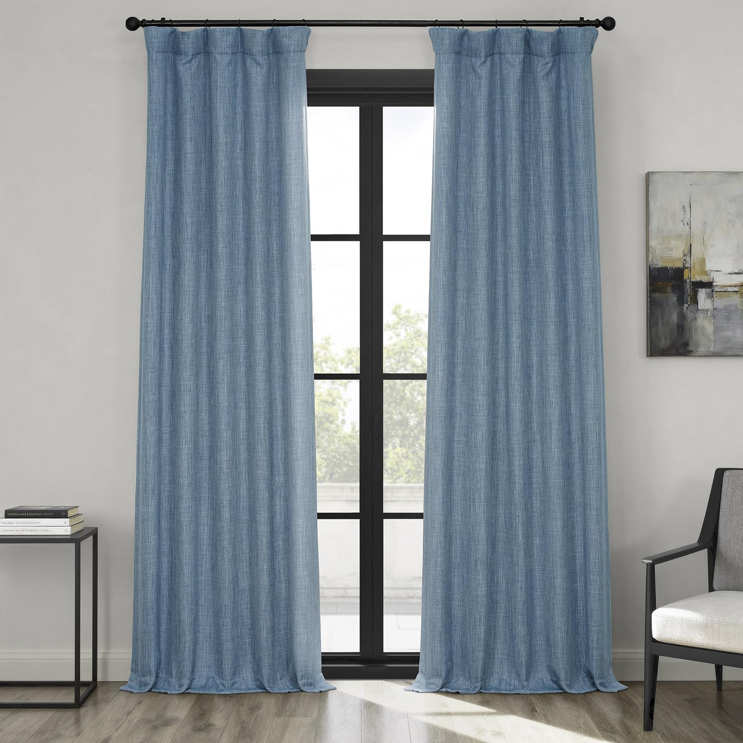 HPD Half Price Drapes Faux Linen Textured Room Darkening Curtains for Bedroom 108 Inches Long (1 Panel), 50W X 108L Curtains for Living Room Home Decor, Denim