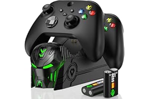 Techerleaf Rechargeable Controller Charger Station with 2X 5520mWh Battery Pack Compatible with Xbox Series X/S/Xbox One/One X/One S Elite, Controller Accessories Storage Kit with 4 Battery Cases