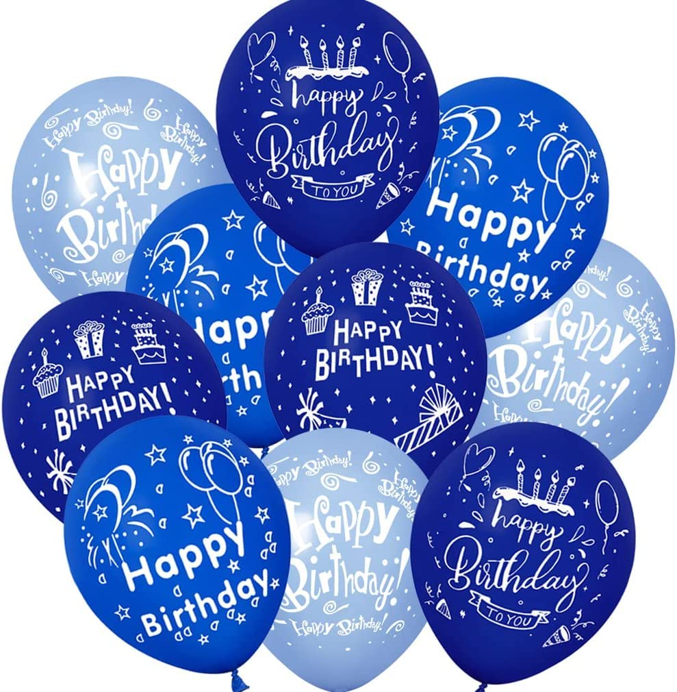 Photo 1 of   Blue Birthday Balloons with Birthday Party Pattern Children's Birthday Balloons Decoration Suitable for Girls Boy Birthday Party, Baby Shower