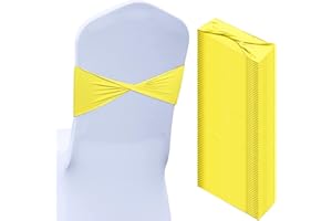 Kinlop 50 Pcs Spandex Chair Sashes Bows Chair Bands Slider Sashes for Covers Elastic Bands Ties Without Buckle Decorations for Wedding Party Events Ceremony Birthday(Yellow)