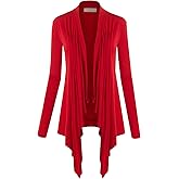 Lock and Love Women's Draped Front Open Asymmetrical Cardigan - Casual Long Sleeve Lightweight Duster