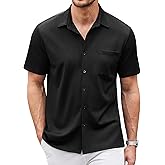 COOFANDY Men's Casual Button Down Shirts Short Sleeve Regular Fit Untucked Dress Shirts Knit Textured