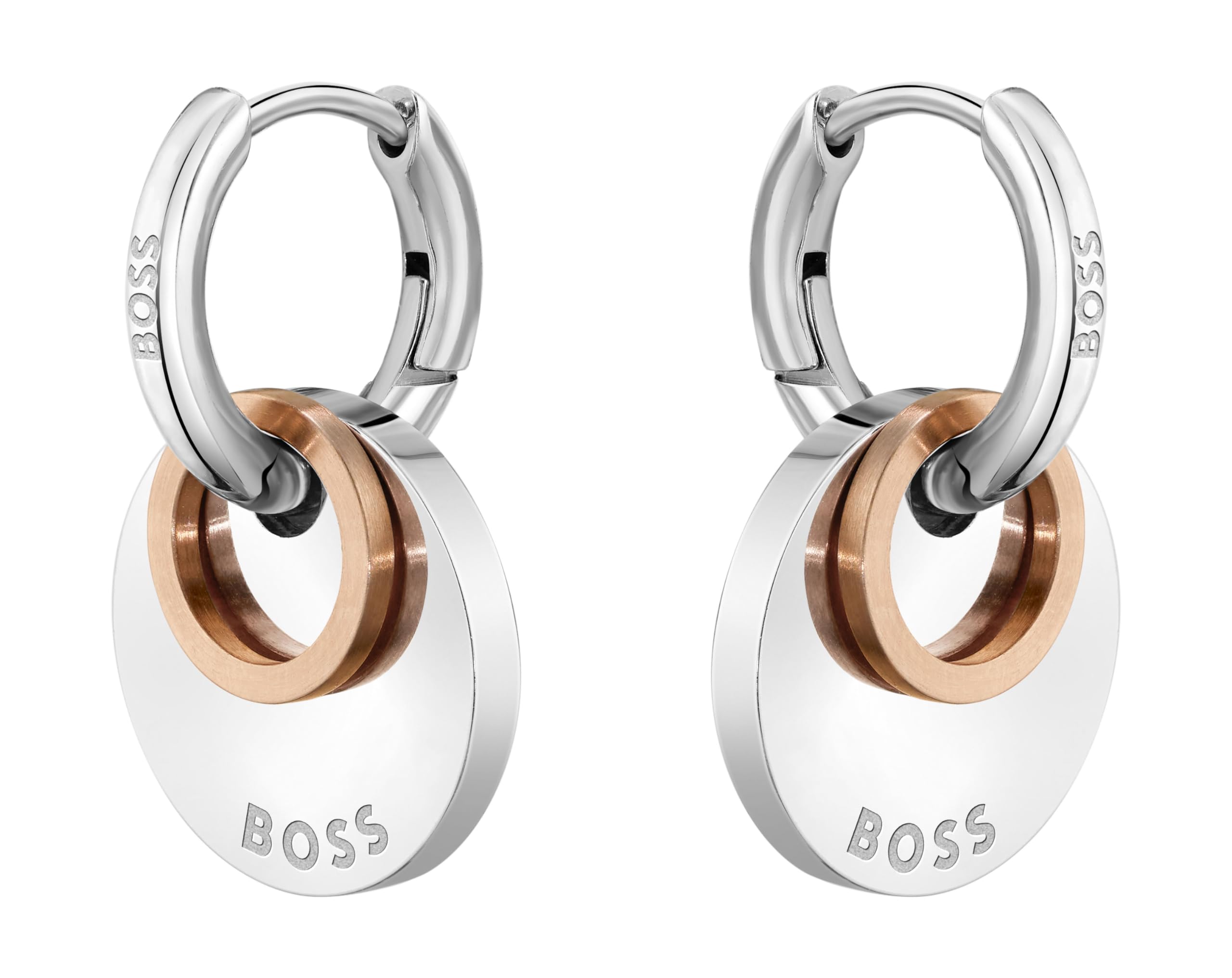 BOSS Jewelry Women's MEDALLION Collection Huggies Earrings in Stainless Steel - 1580231