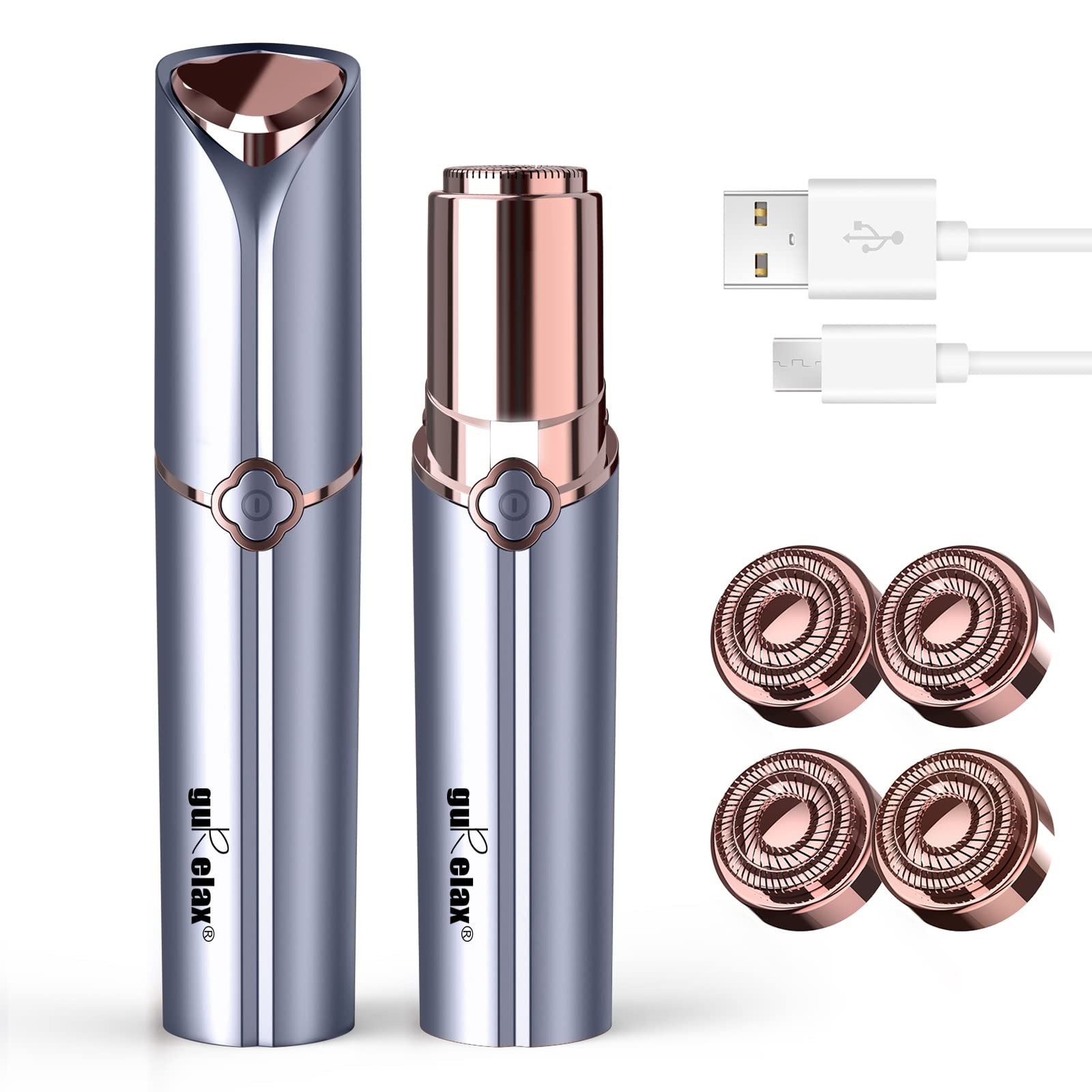 gurelax Hair Removal Device-Facial for, Remover, Painless Facial -Face Shavers Chin Upper Lip Peach Fuzz-Included 4 x Replacement Heads, Blue Remover