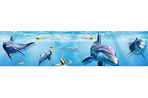 FLFK Peel and Stick Wallpaper Border Wall Decals for Kids Room - Under The Sea Fish Stickers Murals, 6" x 240" (Blue)