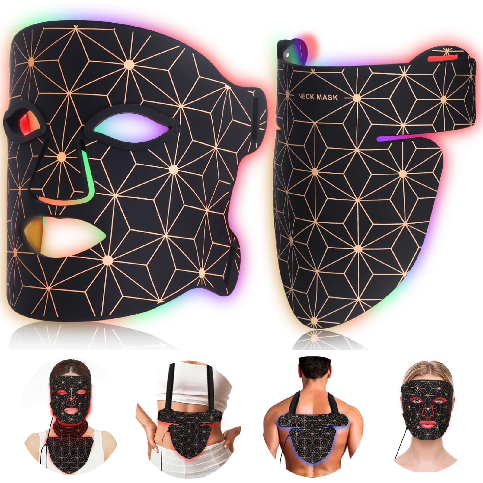 Photo 1 of ****NO RETURNS***** Red Light Therapy for Face and Neck, 8 Colors LED Face Mask Light Therapy with 850NM Near Infrared, 3000 mAh Rechargeable 6-In-1 Red Light Therapy Mask Set Skin Care Device for Skin Rejuvenation