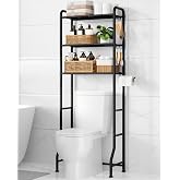 Kitsure Over Toilet Storage Rack, 63.2" H Space-Saving, Holder &amp; Hooks | Bathroom, Laundry Room, Small Spaces, Families, Durable Metal, Black, 3 Tier