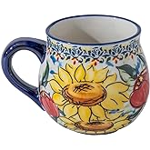 ALMA 12oz Handpainted Coffee Mug-Microwavable,Ceramic Sunflower Mug for Coffee/Tea lovers(Sunflower,Medium)