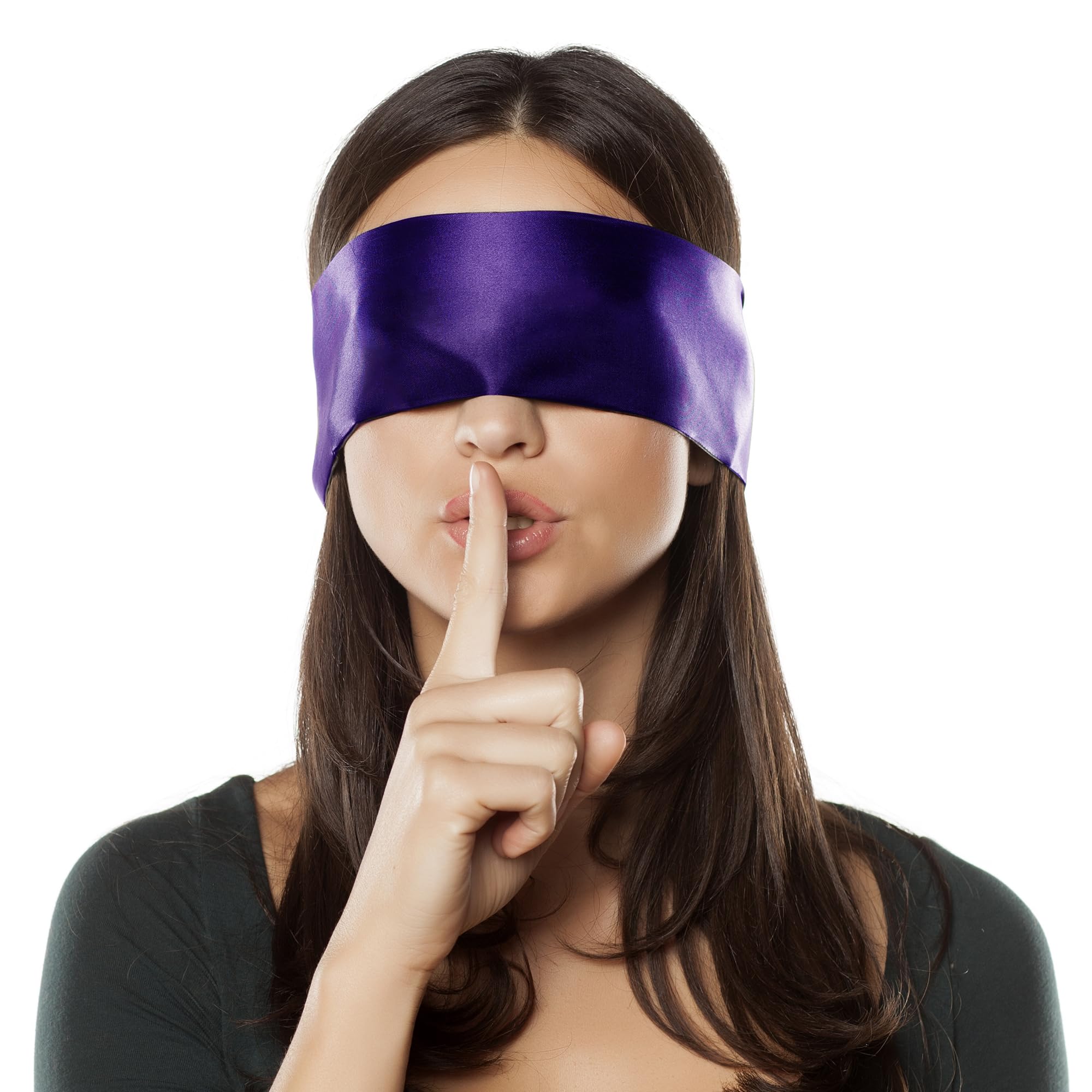 Photo 1 of FRESHME Satin Eye Mask - Breathable Sleep Mask Adjustable Soft Eye Cover Blindfold for Yoga Valentine's Day Gift Travel Nap Night Sleep Eye Mask for Women Men Side Sleeper Black and Purple 160cm/63in