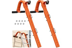Lilvduybz 2 Pcs Roof Ladder Hooks with Wheels, Ladder Accessories with Rubber Grip T-Bar, Adjustable Ladder Stabilizer, Easy 