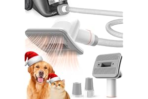 Afloia Dog Brush Vacuum Attachment - Pet Grooming Tool for Dogs & Cats (Vacuum Not Included), Compatible with 1-1.5" Round Port Vacuums (Dyson,Bissell,Eureka,Dirt Devil), with Extension Hose (White)
