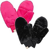 Funky Junque Kids Convertible Faux Fur Mittens – Girls Mittens Ages 3–9, Warm Sherpa Winter Fuzzy Mitten with Finger Flap