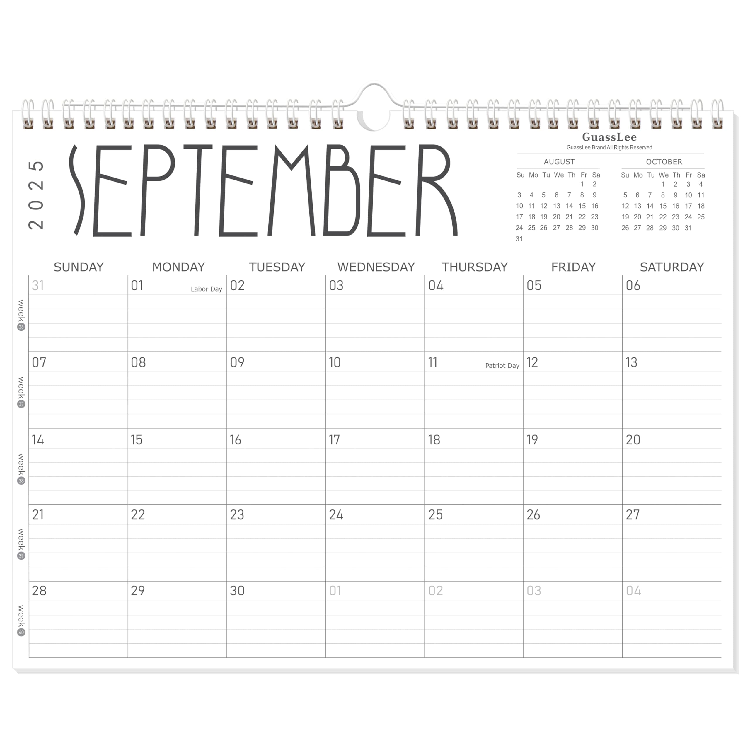 Photo 1 of GuassLee 2025 Wall Calendar - 12 Monthly Calendar from September 2025 to August 2026, 14" x 11" 2025-2026 Hanging Calendar with Spiral Binding Week Numbers for School Home Office Planning & Organizing