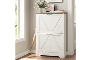 Smart FENDEE Shoe Cabinet, Shoe Storage Cabinet for Entryway with 2 Flip Drawers, Narrow Farmhouse Shoe Organizer Cabinet, Sl